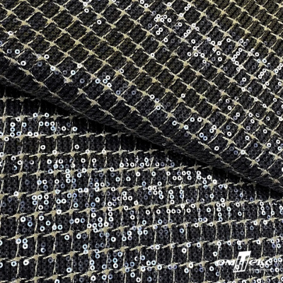 Ткань костюмная с пайетками, 100%полиэстр, 460+/-10 гр/м2, 150см #309 - цв. чёрный - купить в Брянске. Цена 1 203.93 руб.