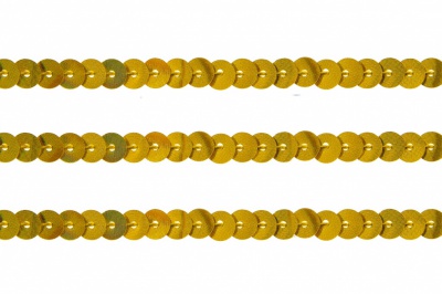 Пайетки "ОмТекс" на нитях, SILVER SHINING, 6 мм F / упак.91+/-1м, цв. 48 - золото - купить в Брянске. Цена: 356.19 руб.